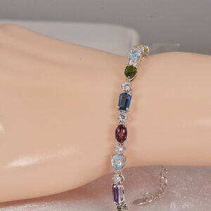 Natural Multi Gemstone Bracelet 925 Sterling Silver